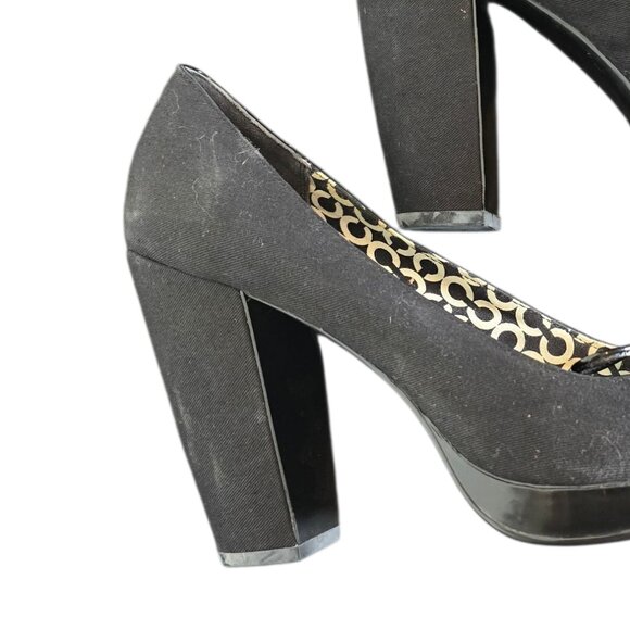 Coach Corey Black Peep Toe Bow 4" Block Heels Pumps Size 8.5B - Picture 7 of 12